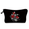 Black cosmetic bag with red rose steampunk moon print, portable travel makeup pouch detail. - Black Gear Red Rose Style (hz4368)