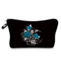 Portable cosmetic bag with blue rose and gear print, ideal for travel and daily makeup storage. - Black Gear Blue Rose Style (hz4369)