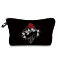 Black cosmetic pouch featuring a red rose graphic, portable zipper makeup storage bag. - Black Vintage Red Rose Style (hz4370)