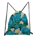 Blumenmuster Kordelzug Rucksack, lässiger Modestil, leichte Schultasche für Damen und Mädchen. - Blau-Weißer Vintage-Blumendruck (sk5189)