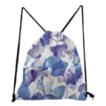 Blauer Aquarell Ginkgoblatt Druck Kordelzug Rucksack Freizeit Daypack Turnbeutel Damen. - Weiß mit Blau-Violettem Ginkgoblatt-Druck (sk5190)