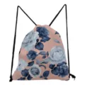 Lässiger Blumen Kordelzug Rucksack für Damen, rosa blaue Rosen Print Stoffbeutel Freizeit Tasche. - Rosa mit Blauem Rosen-Blumendruck (sk5192)