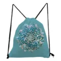 Blauer Kordelzug Rucksack mit Blumenmuster, lässiger blauer Turnbeutel für Frauen und Alltag. - Blauer Chrysanthemen-Druck (sk5195)