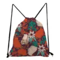 Retro Blumen Print Kordelzug Rucksack Freizeittasche Mehrfarbig Botanisches Muster Stoffbeutel Alltag - Mehrfarbige Blumen auf Dunkellila (sk5208)