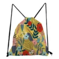 Vintage Blumen Print Kordelzug Rucksack gelbe Freizeittasche Damen Stoffbeutel Alltag - Retro Blumenmuster auf Hellgelb (sk5209)
