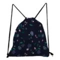 Lässiger Kordelzug Rucksack mit Blumenmuster für Damen leichte Stoffbeutel Freizeittasche. - Dunkelblau mit rosa-blauem Blumendruck (sk5214)