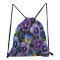 Lässiger Kordelzug Rucksack mit Blumenmuster, lila Stiefmütterchen, leicht und praktisch. - Violettblauer Stiefmütterchen-Druck (sk5215)