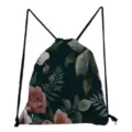 Blumenmuster Freizeit Kordelzug Rucksack Modische Retro Beutel Tasche Leichte Studenten Tasche - Blumen- und Blätterdruck im Retro-Stil (sk5216)