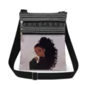 Canvas crossbody bag detail featuring double zippers, stripes and curly girl cartoon print. - Style 16 (xkk0298)