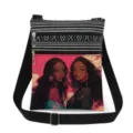 Close-up detail of the canvas crossbody bag featuring double zippers and black girl art print. - Double Black Girls Illustration Style (xkk0802)