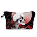 Stylish skull and red roses print cosmetic bag, durable storage pouch for daily makeup tools. - Black Red Rose Skull Style (hzk1377)