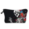 Detailed view of the stylish skull and rose print makeup bag, showcasing fine artistry and zipper. - Black Colorful Rose Skull Style (hzk1378)