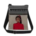Casual canvas crossbody bag with black and white stripes and cute cartoon girl print design. - Style 2 (xk10865)