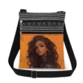 Stylish black and white striped crossbody bag with chic curly girl print and dual zippers. - Orange Background Black Girl Style (xkk0805)