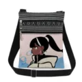 Canvas cross-body bag with cartoon girl print, double zippers, and adjustable black shoulder strap. - Style 3 (xk10866)