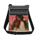 Detailed view of the stylish canvas crossbody bag showing print and dual zipper details. - Striped Splicing Illustration Style (xkk0806)