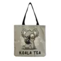 Casual τσάντα ώμου από καμβά με χαριτωμένο koala print μεγάλη τσάντα αγορών για γυναίκες - Κοάλα που Πίνει Τσάι (hm6769)
