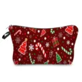 Weihnachtliche Kosmetiktasche für Damen, rote Make-up Tasche mit Festmotiven, Reisezubehör. - Dunkelroter Weihnachtsbaum-Geschenkdruck (hz1591)