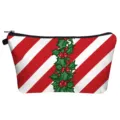 Weihnachtsgestreifte Make-up-Tasche für Damen, süße Urlaubs-Kulturbeutel und Kosmetiktasche. - Rot-Weißer Diagonalstreifen Stechpalmen-Stil (hz1807)