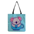 Τσάντα tote από καμβά με χαριτωμένο koala, μπλε casual τσάντα ώμου για καθημερινή χρήση. - Κοάλα σε φλιτζάνι καφέ (hm6781)