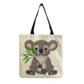 Λεπτομέρεια τσάντας καμβά με koala, μαύρες λαβές και ανθεκτικό σχεδιασμό για καθημερινή χρήση. - Μπεζ κινούμενα σχέδια κοάλα (hm6790)