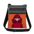 Canvas crossbody bag with anime girl print, double zipper, adjustable strap for casual daily use. - Style 5 (xkk0100)