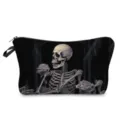 Gothic skeleton rose print cosmetic bag, black and white vintage toiletry pouch with zipper. - Black White Gray Dark Vintage Skull Rose Style (hzk1381)