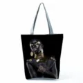 Γυναιkɛía τσάντα καμβά shopper, κομψή τσάντα ώμου με μαύρη καλλιτεχνική εκτύπωση, μεγάλη. - Τυπωτό Στυλ Black Beauty (hl5264)