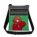 Detailed view of the anime girl print canvas crossbody bag featuring dual zippers and woven trim. - Style 6 (xkk0101)