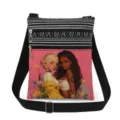 Canvas crossbody bag with chic stripes and stylish graphic print, perfect daily accessory. - Pink Background Twin Women Floral Style (xkk0808)