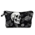 Black and white skull roses cosmetic bag stylish makeup pouch travel storage organizer. - Black White Realistic Twin Skull Rose Style (hzk1382)