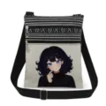 Canvas crossbody bag featuring a cute cartoon anime girl print, double zippers and adjustable strap. - Style 7 (xkk0102)