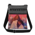 Detail view of the black and white stripe crossbody bag featuring stylish black girls art print. - Black Girl Print Double Zipper Style (xkk0809)