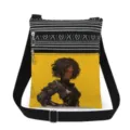 Stylish canvas crossbody bag with double zippers, cool anime girl print and striped top. - Yellow Background Anime Girl Style (xkk0810)