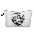 Stylish skull and roses print cosmetic bag, durable zipper makeup pouch and travel toiletry bag. - Black Line Art Gothic Double Sided Skull Rose Style (hzk1384)