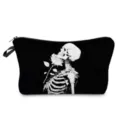 Close-up detail view of the gothic black cosmetic pouch featuring artistic skeleton and rose print. - Black All Over Realistic Red Flower Skull Style (hzk1386)