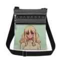 Canvas crossbody bag with double zippers, cartoon girl print, striped design and adjustable strap. - Style 10 (xkk0128)