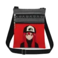 Anime print canvas crossbody bag, double zipper detail, adjustable strap, casual bag. - Style 11 (xkk0129)