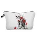 Detailed view of the stylish white cosmetic makeup bag featuring a gothic skull and red rose print. - White Minimalist Art Red Rose Skull Style (hzk1389)