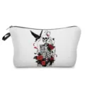 Gothic skeleton and red rose print cosmetic makeup bag featuring a black zipper closure. - White Gothic Skull Red Rose Black Butterfly Style (hzk1390)