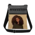 Canvas crossbody shoulder bag with dual zippers and lovely curly hair girl graphic detail. - Style 15 (xkk0297)