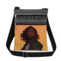 Canvas crossbody bag with stylish cartoon girl graphic print and black white stripes. - Style 18 (xkk0347)