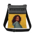Close-up detail of the canvas shoulder bag featuring a stylish cartoon girl print and zippers. - Style 21 (xkk0600)