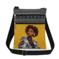 Close-up details of stylish crossbody bag with double zipper and chic cartoon girl print. - Style 22 (xkk0601)