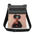 Close-up detail of the canvas shoulder bag featuring a chic cartoon girl print and double zippers. - Style 24 (xkk0603)