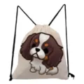Cute Cavalier King Charles Spaniel print drawstring backpack for campus students and travel. - Cavalier King Charles Spaniel Style (sk4410)