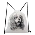 Lightweight canvas drawstring backpack featuring stylish Cavalier King Charles Spaniel dog sketch. - Cavalier King Charles Spaniel Style (sk4411)