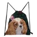 Lightweight student drawstring backpack with cute Cavalier King Charles Spaniel dog print. - Cavalier King Charles Spaniel Style (sk4416)