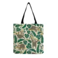 Borsa shopper in tela con stampa bradipo carino, borsa a tracolla casual con motivo di foglie. - Foglie Verdi Beige (hm273-1)