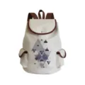 Canvas backpack with geometric print, brown leather trim, casual student book bag. - Purple Geometric Polygon Print Style (sj5032)